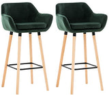 Lot De 2 Tabourets De Bar Grant en Velours I Chaise Haute De Bar Et De Cuisine I Assise Et Dossier Rembourrés I Empiétement en Bois, Couleur:Vert
