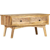 vidaXL Bois de Manguier Massif Table Basse Table d'Appoint avec 2 Tiroirs Table de Salon Table de Canapé Salle de Séjour Maison Intérieur 82x52x42 cm