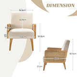 FABRICATION HAUS Fauteuil Salon en Velours Fauteuil de Coiffeuse Chaise Rembourrée avec Bras en Rotin & Pieds en Bois pour Salon, Beige