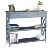 Table console, table d'entrée, 3 niveaux, design Classic X avec tiroir, salle d'entrée, table étroite, facile à monter (gris)