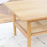 DECOCLICO Table plaqué chêne cannage en rotin