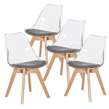 H.J WeDoo Lot de 4 Transparente Scandinave Chaises de Salle à Manger, Rétro Chaises Tulip Tissu Rembourrée en Polycarbonate arrière et Bois de hêtre Massif- Gris