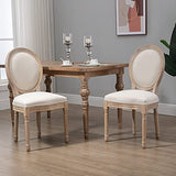 HOMCOM Lot de 2 chaises de Salle à Manger - Chaise de Salon médaillon Style Louis XVI - Bois Massif sculpté, patiné - Aspect Lin Beige