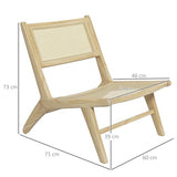 HOMCOM Fauteuil de Salon Relax, Fauteuil Lounge, Design bohème, Structure Bois d'hévéa, Dossier Assise cannage, Assise Profonde, Fauteuil Relax pour Salon/Chambre, Naturel