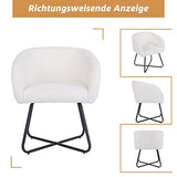 Mingone Fauteuil Simple en Laine d’Agneau Petit Fauteuil Coiffeuse Chaise Pieds en Fer Croisé avec Dossier et Accoudoirs pour Salon Chambre Club Coiffeuse, Blanc