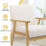 Mingone Fauteuil de Salon en Bois Design Moderne Fauteuil en Laine Fauteuil avec Accoudoirs Chaise D'appoint Relax Chaise de Canapé pour Salon Chambre Vérandas, Blanc