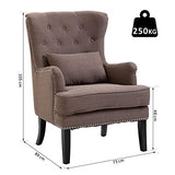HOMCOM Fauteuil Chesterfield Vintage Grand Confort Dossier Assise capitonné avec Boutons Coussin Inclus Lin Taupe
