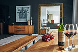 COMIFORT Table à Manger - Meuble de Salon Bureau Bureau Robuste et Moderne en Chêne Massif Blanchi avec Côté Ondulé, Pieds en Acier Blanc en U (220x100 cm)