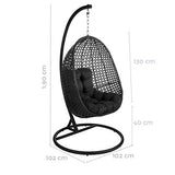Tousmesmeubles Chaise Suspendue Acier/Rotin Noir - AVATORU n°2 - L 102 x l 102 x H 190 - Neuf