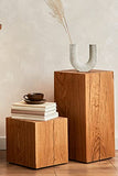 MS FACTORY Bloc de Chêne Massif - Cube en Bois - Rondin de Bois - Bout de Canapé, Colonne de Decoration, Support en Bois, Table Basse Bois, Piédestal pour Fleurs, Table de Chevet - 25 x 25 x 40 cm