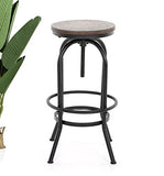 Kosmi - Tabouret de Bar en métal Noir Mat et Assise en Bois foncé, Tabouret à vis pour Hauteur Ajustable, Hauteur réglable de 65 à 85cm