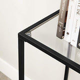 VASAGLE Table Console, Table d’entrée, Bout de canapé, Dessus de Table en Verre trempé, Cadre métallique, Robuste, Pieds réglables, pour Salon, entrée, Couloir, Noir LGT026B01
