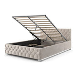 Juskys lit rembourré Nizza 180 x 200 cm - Cadre de lit avec sommier à Lattes, Coffre de lit et éclairage LED - lit avec Housse en Velours et surpiqûre Chesterfield - Beige
