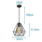 iDEGE Suspension Luminaire Retro E27 Lustre Plafonniers en Forme de Cage Lampe Suspension Vintage pour Salle à Manger, Salon, Chambre et Restaurant - Diamètre 20cm (Noir)