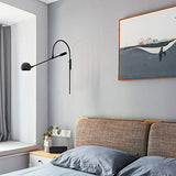 FREEHM Applique Murale Intérieur Rétro, Tourner Réglable Bras De Balançoire Lumière Applique Bras Long Réglable Abat-Jour en Métal, Salon Chambre Luminaire Lampe De Lecture,G9,Noir
