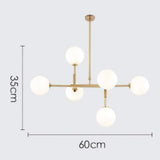 Dsrgwe Lustre Suspension Salon, Lustre en Verre à 6 Ampoules, Laiton satiné avec Globes Blancs, plafonnier de Branche de molécule Magique for Salle à Manger