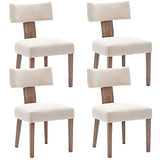 Wahson Lot de 4 Chaises de Salle à Manger en Tissu de Lin Chaise de Cuisine avec Pieds Bois, Chaises de Salon Rembourrées Style Vintage (Crème)
