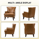 Fauteuil d'appoint en similicuir avec accoudoirs pour salon fauteuil canapé simple en cuir moderne avec garniture cloutée chaise d'appoint à oreilles en cuir végétalien canapé de salon Brown