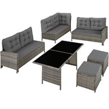 Tectake 800824 Salon de Jardin en Résine Tressée Modulable 1 Canapé d’Angle 1 Table 2 Poufs Tabourets - Diverses Couleurs (Gris tacheté/Gris)