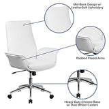 Flash Furniture Chaise Exec Blanc Fauteuil pivotant en Cuir à Dossier Moyen avec accoudoirs évasés, Métal, 83,82 x 83,82 x 80,01 cm