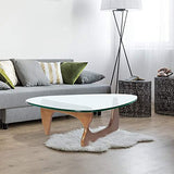 Noguchi Table Basse en Verre Triangulaire Table d'extrémité en Verre Vintage, Base en Bois Massif et Plateau en Verre Transparent Table d'extrémité Moderne pour Le Salon, Le Patio ou Le Bureau.