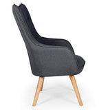 Chaise/Fauteuil Scandinave Gris foncé Capitonné | Assise Confortable en Tissu et Pieds en Bois | Modèle Klarys | L67 x P75 x H100 cm
