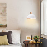 iDEGU Lot de 2 Lustres Suspensions Rétro Suspension Luminaire Moderne Style Demi-Cercle Plafonnier E27 en Bois Métal Lampe Suspension pour Chambre Salle à Manger Cuisine, Ø 20CM (2 Pack Blanc)