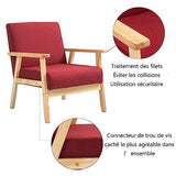 Mingone Fauteuil de Salon en Bois Chaise Longue Relax Chaise D'appoint avec Accoudoirs Chaise de Canapé de Loisirs en Lin pour Salon Chambre Vérandas, Rose