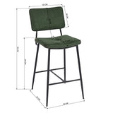 MEUBLE COSY Lot de 2 Tabouret de Bar avec Dossier et Repose-Pieds, Siège Rembourrés de 69 cm de Haut, Cadre en métal, Chaises Hautes en Tissu, Style Industriel, Vert