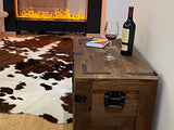 Coffre au trésor en bois avec 4 roues Style vintage - Couvercle rabattable et espace de rangement. 80x45x45 cm. Solide, Stable - aucun assemblage requis - table