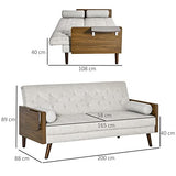 Canapé Convertible 3 Places Design scandinave Dossier inclinable 3 Positions Tablette Rabattable 2 Coussins Inclus Pieds effilés Bois Eucalyptus fumé Tissu Coton Polyester Aspect Lin Beige