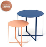 Chaji Kun Set De Table Latérale en Métal for Un Canapé-Jardin Balcon Pêche Et Bleu Foncé - Table Basse Ronde Protection environnementale