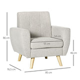 HOMCOM Fauteuil de Salon Relax Style scandinave Dossier capitonné en Tissu 85 x 76,5 x 86 cm - Gris Clair et Pieds en Bois