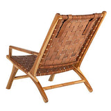 Tousmesmeubles Fauteuil Teck/Cuir tressé Cognac avec Coussin - Essaouira - L 66 x l 97 x H 90 - Neuf