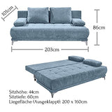 Stella Trading Jenny Lux.3DL Canapé-lit Longue en microvelours et Uran 05 Bleu Jean 203 x 86 x 101 cm