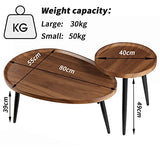 FATIVO Table Basse Salon en Bois: Lot de 2 Table Gigogne Industrielle Lot de 2 Table d’Appoint Ovale de Café Design Moderne Guéridon Rond pour Salon Bureau Chambre - Noyer/Noir