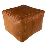 Pouf Carré en Cuir Véritable Fait Main - Vendu Rembourré - Coussin de Sol, Ottoman … (Cognac)
