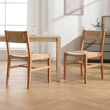 Wahson Chaises de Salle a Manger en Bois, Lot de 2 Chaises de Salle à Manger Rétro en Bois Massif Chaise en Bois Assise en Paille, Chaise en Rotin pour Salon et Salle à Manger, Bois Naturel