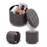 HNNHome Tabouret de rangement rond rembourré en lin avec assise amovible pour rangement - 45 cm de diamètre - Gris anthracite
