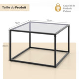 COSTWAY Table Basse Carrée, Table Basse Verre Trempé, Cadre en Métal Noir, Design Minimaliste, Table Salon, Repose-Pieds réglables, Assemblage Facile, 70 x 70 x 45 cm (Gris)
