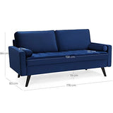 VASAGLE Canapé 3 Places, Surface en Velours, 176 x 83 x 84 cm, pour Petit Appartement, Chambre d’Amis, Chambre d’Adolescent, Cadre en Bois, Montage Facile, Bleu Roi LCS50IN