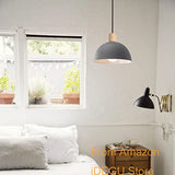 iDEGU Lustre Suspension Rétro Suspension Luminaire Moderne Style Demi-Cercle Plafonnier E27 en Bois Métal Lampe Suspension pour Chambre Salle à Manger Cuisine, Ø 20CM (Gris 1 pack)