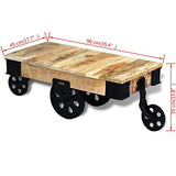 vidaXL Table Basse avec Roues de Salon Bois de manguier Brut Meuble de Rangement