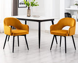 Wahson Lot de 2 Chaise Salle à Manger en Velours Chaise de Cuisine avec Pieds en Métal, Chaise de Salon pour Chambre/Restaurant（Jaune）