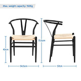 Yaheetech Lot de 2 Chaises de Salle à Manger Corde de Papier Cadre en Métal Ensemble de Chaises en Corde Intérieur Dossier Demi-Circulaire Cuisine Salon 54,5 × 57 × 73,5 cm Noir et Bois