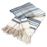 Baroni Home - Plaid en mélange de coton pour canapé, motif écossais bleu poudré, fabriqué en Italie, 130 x 170 cm