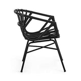 Kave Home - Chaise de Salle à Manger Kaly en rotin Noir avec accoudoirs et Pieds en Acier Noir