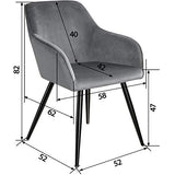 TecTake 800866 Lot de 4 Chaises de Salle à Manger Effet Velours Scandinave Pieds en Acier Noirs Élégant avec Accoudoirs – Diverses Couleurs (Gris)