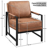 Yaheetech Fauteuil de Salon Confortable Cadre Métal Fauteuil de Chaise pour Salon Chambre Salle de Séjour Bureau Intérieur Marron Clair