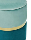 Suhu Pouf Tabouret Velours Coiffeuse de Rangement Repose Pied Rond de Salon Design Chaise Moderne Siège Vintage Deco en Métal Gold Bleuvert